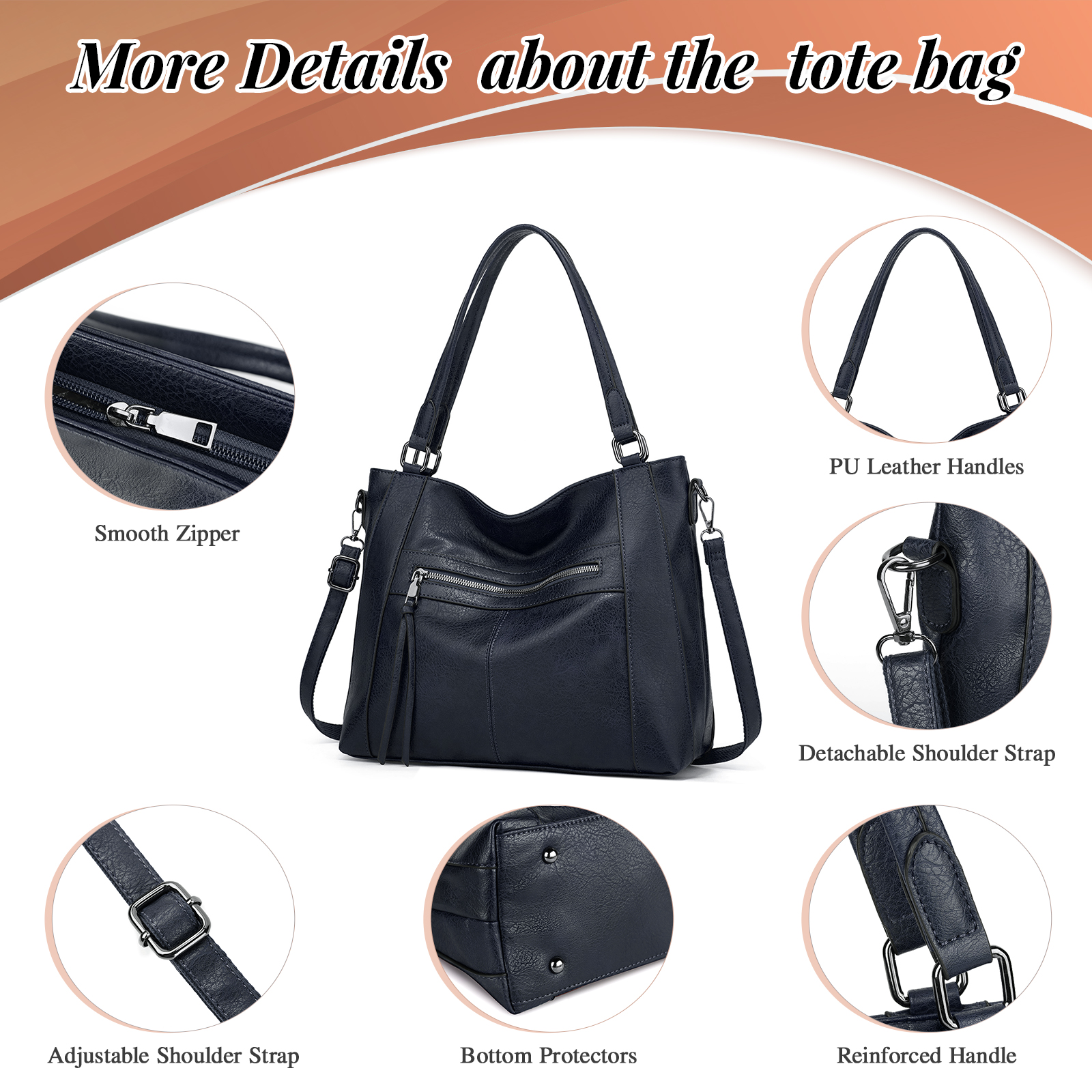 Large Women Tote Bags Shoulder Bag Designer Handbag Soft Leather Shopping Bag - Picture 25 of 35
