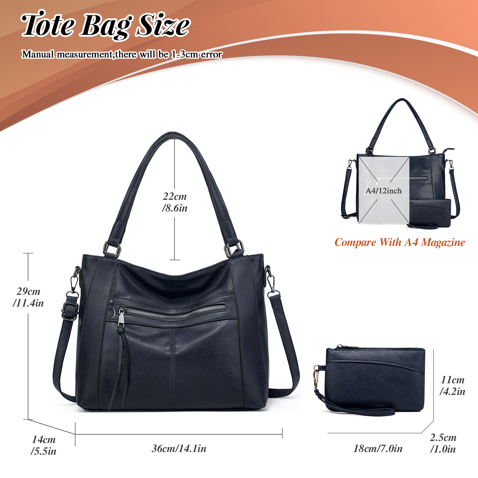 Large Women Tote Bags Shoulder Bag Designer Handbag Soft Leather Shopping Bag - Picture 24 of 35
