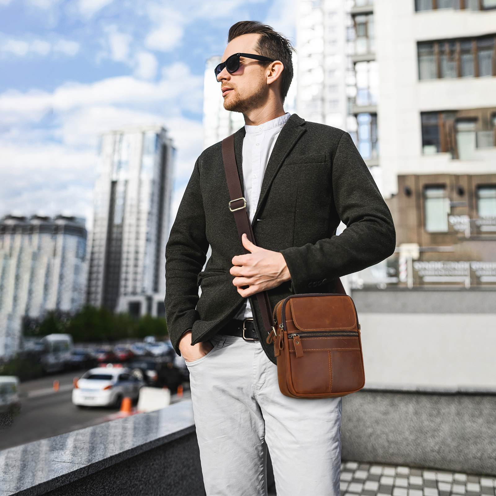 Men Genuine Leather Small Messenger Bag Crossbody Shoulder Bag Vintage Satchel - Picture 26 of 26