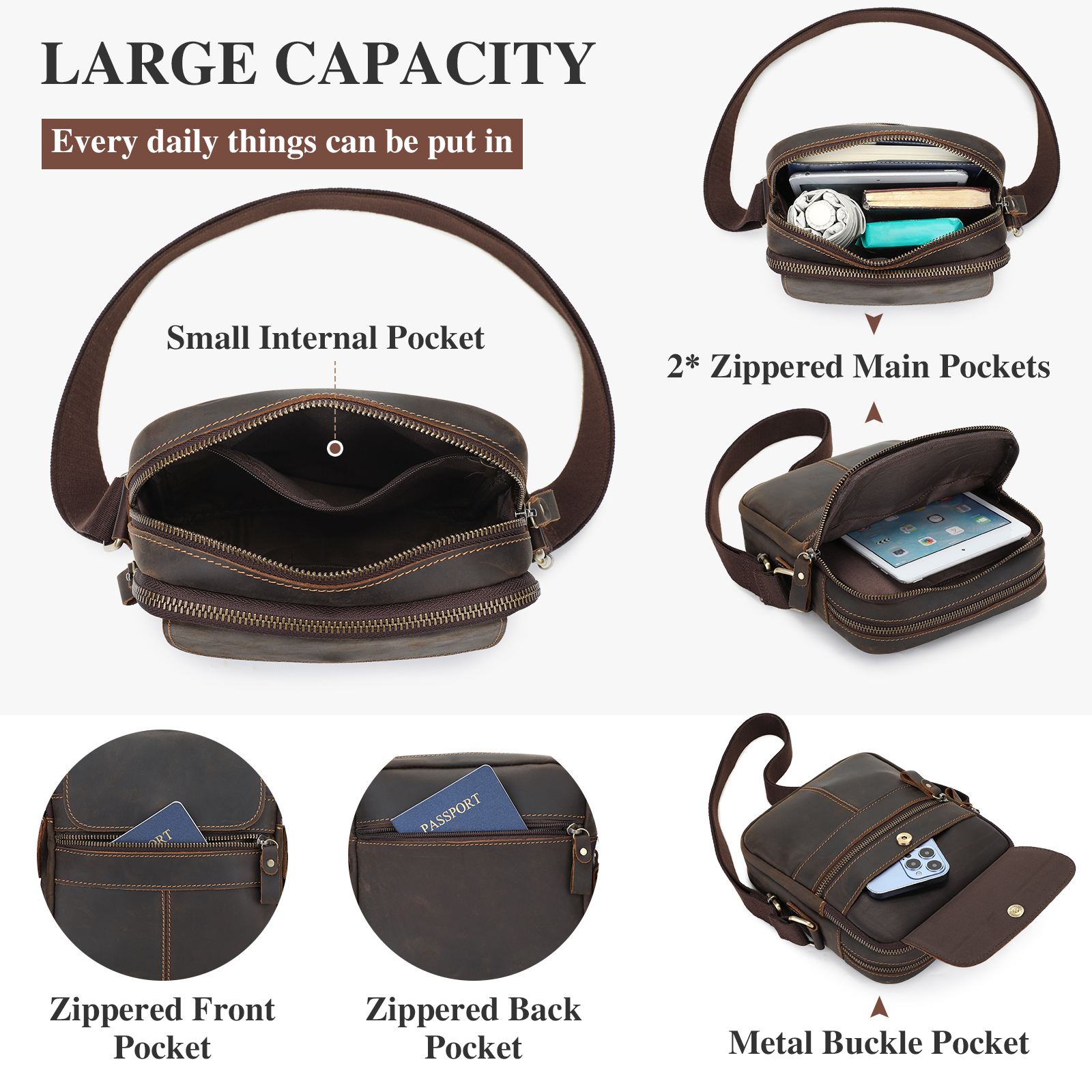 Vintage Men Messenger Shoulder Bag Genuine Leather Business Travel Handbag New - Picture 27 of 37