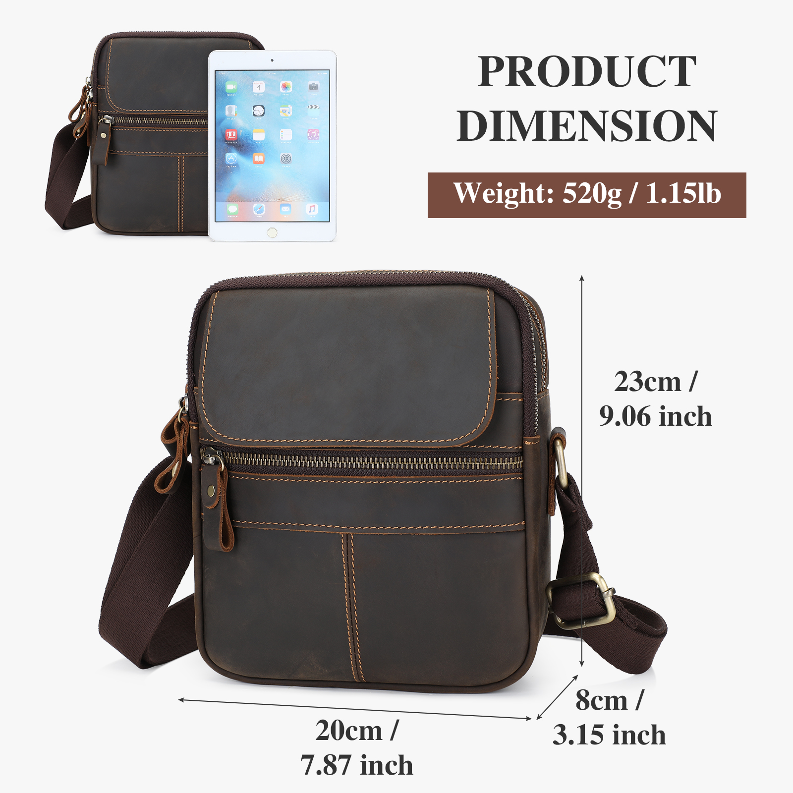 Vintage Men Messenger Shoulder Bag Genuine Leather Business Travel Handbag New - Picture 25 of 37