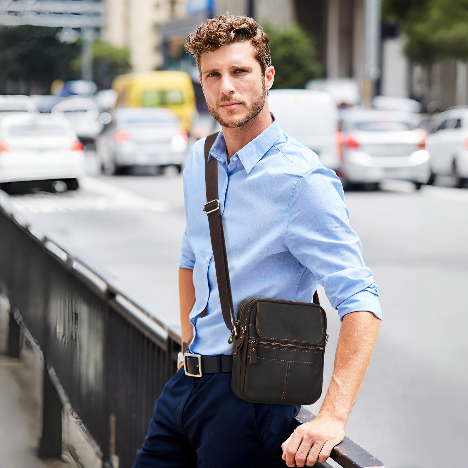 Men Genuine Leather Small Messenger Bag Crossbody Shoulder Bag Vintage Satchel - Picture 25 of 26