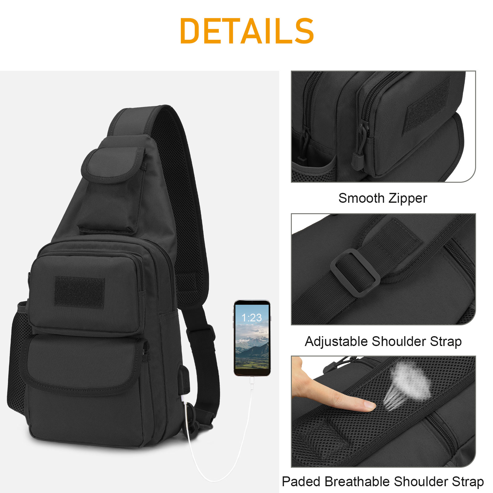 Mens Sling Backpack-Molle Tactical Military-Outdoor Travel Shoulder Chest Bag - Picture 54 of 68