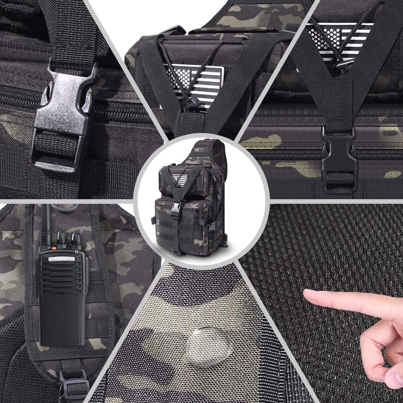 Mens Sling Backpack-Molle Tactical Military-Outdoor Travel Shoulder Chest Bag - Picture 24 of 68