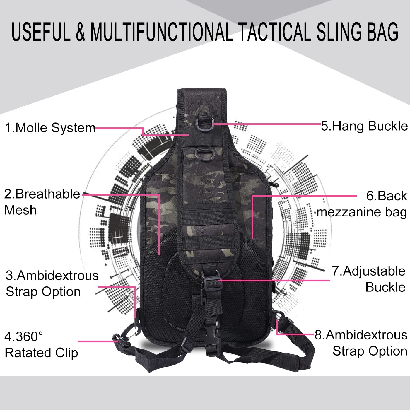 Mens Sling Backpack-Molle Tactical Military-Outdoor Travel Shoulder Chest Bag - Picture 23 of 68