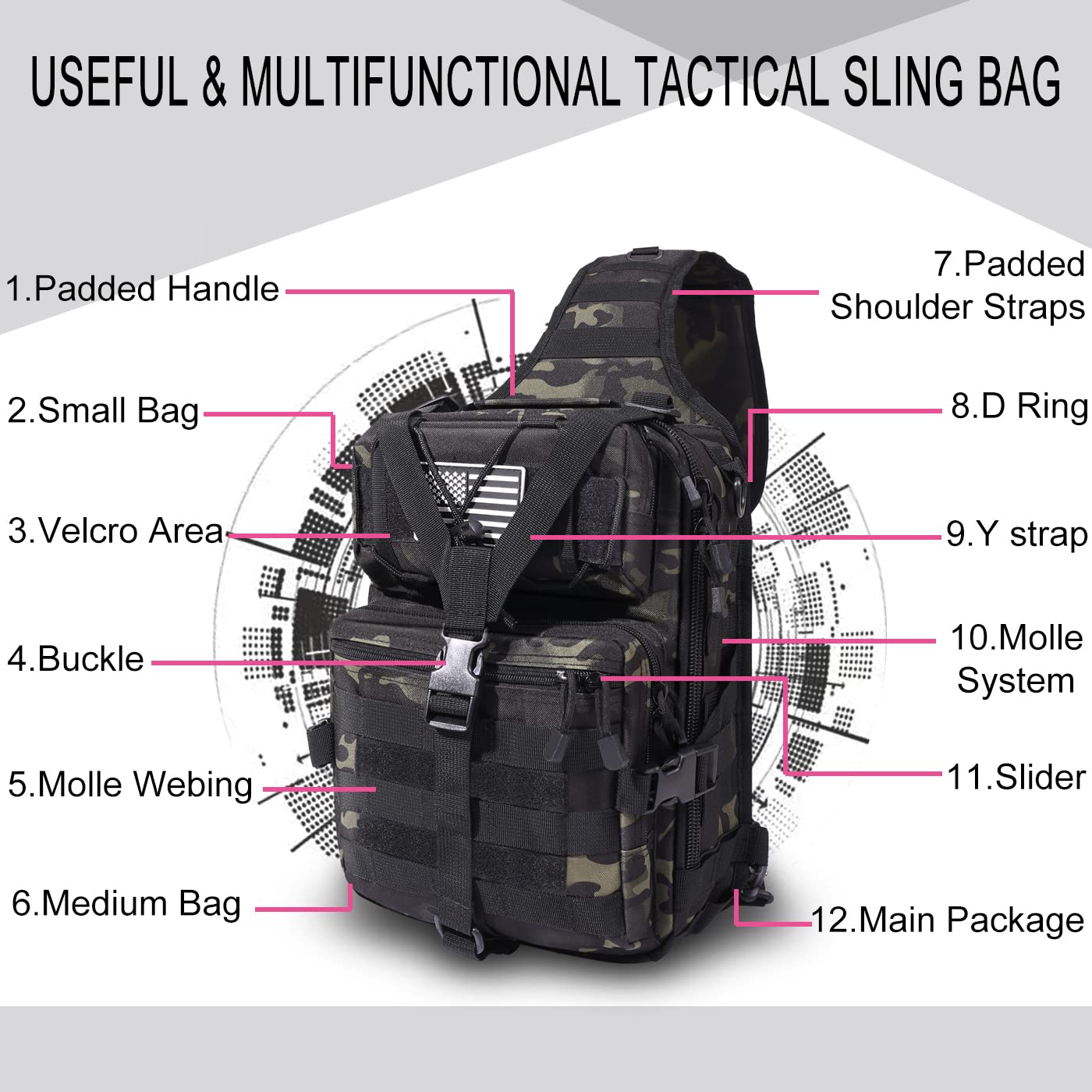 Mens Sling Backpack-Molle Tactical Military-Outdoor Travel Shoulder Chest Bag - Picture 22 of 68