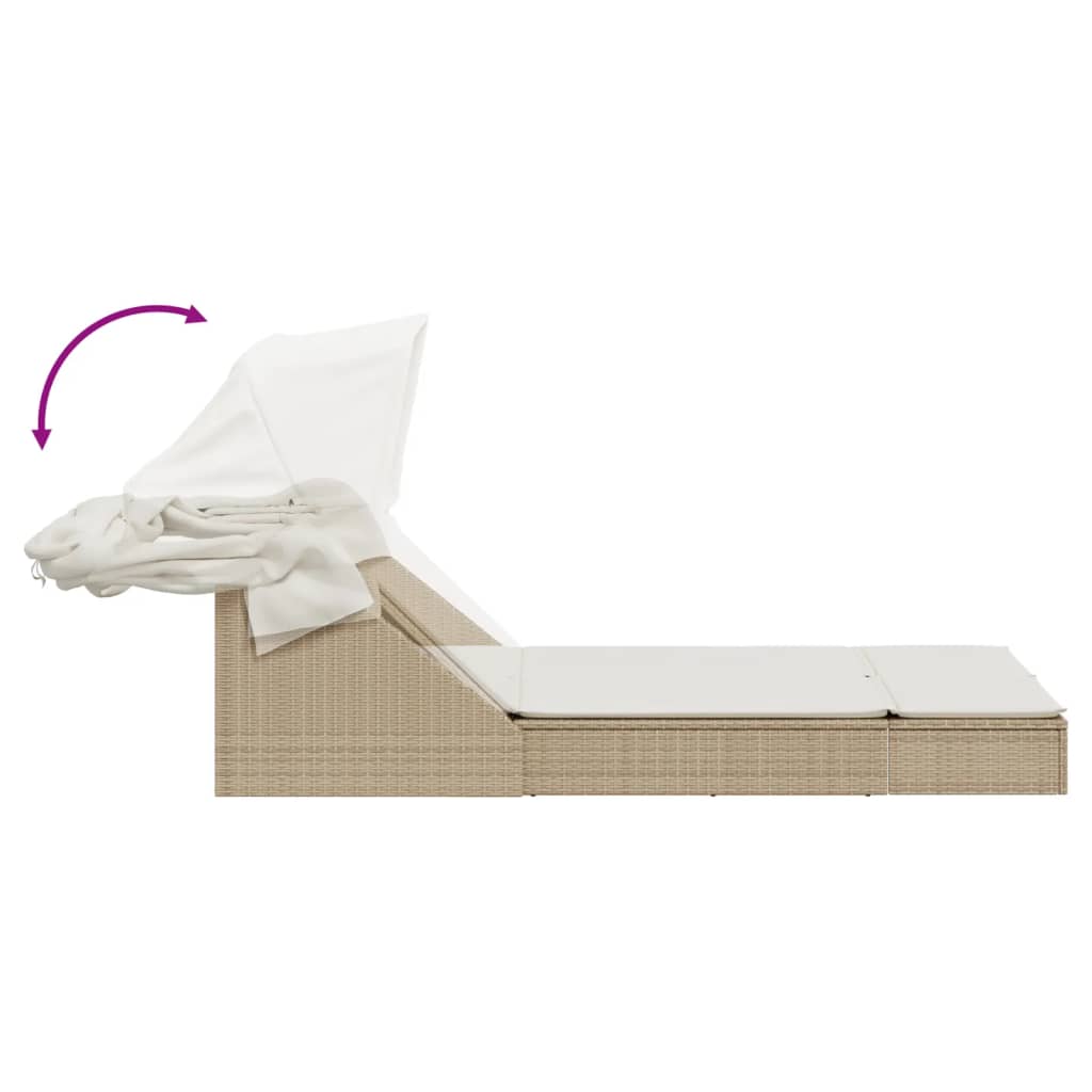 Sonneninsel Doppel-Sonnenliege mit Dach Poly Rattan Gartenliege 2 Personen Liege - Bild 26 von 65