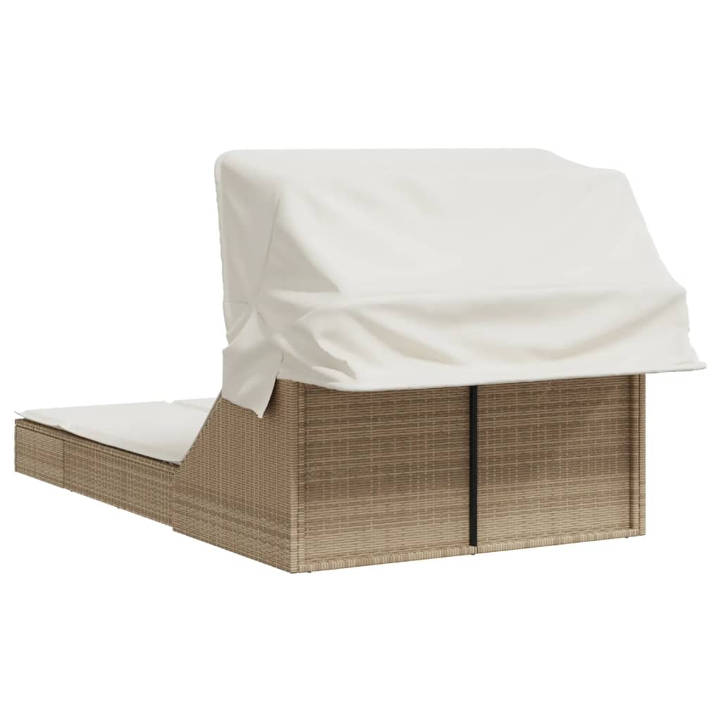 Sonneninsel Doppel-Sonnenliege mit Dach Poly Rattan Gartenliege 2 Personen Liege - Bild 25 von 65