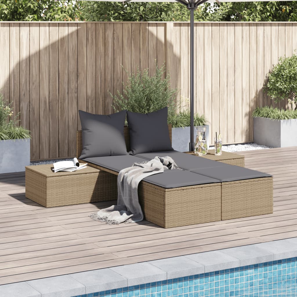 Doppel-Sonnenliege mit Auflagen Gartenliege Liegestuhl Loungeliege Poly Rattan - Bild 43 von 72