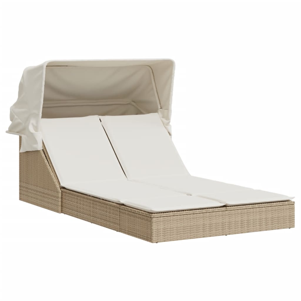 Sonneninsel Doppel-Sonnenliege mit Dach Poly Rattan Gartenliege 2 Personen Liege - Bild 22 von 65