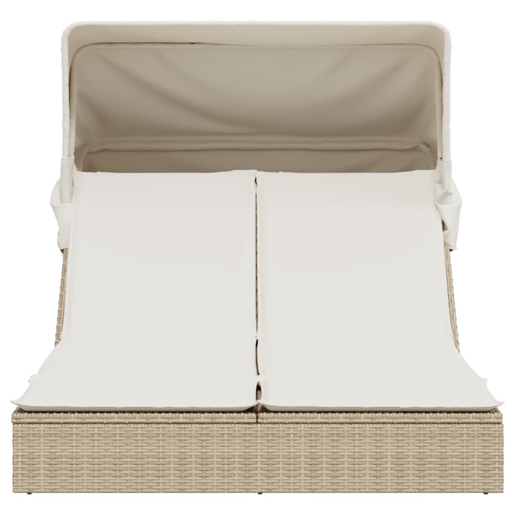 Sonneninsel Doppel-Sonnenliege mit Dach Poly Rattan Gartenliege 2 Personen Liege - Bild 23 von 65