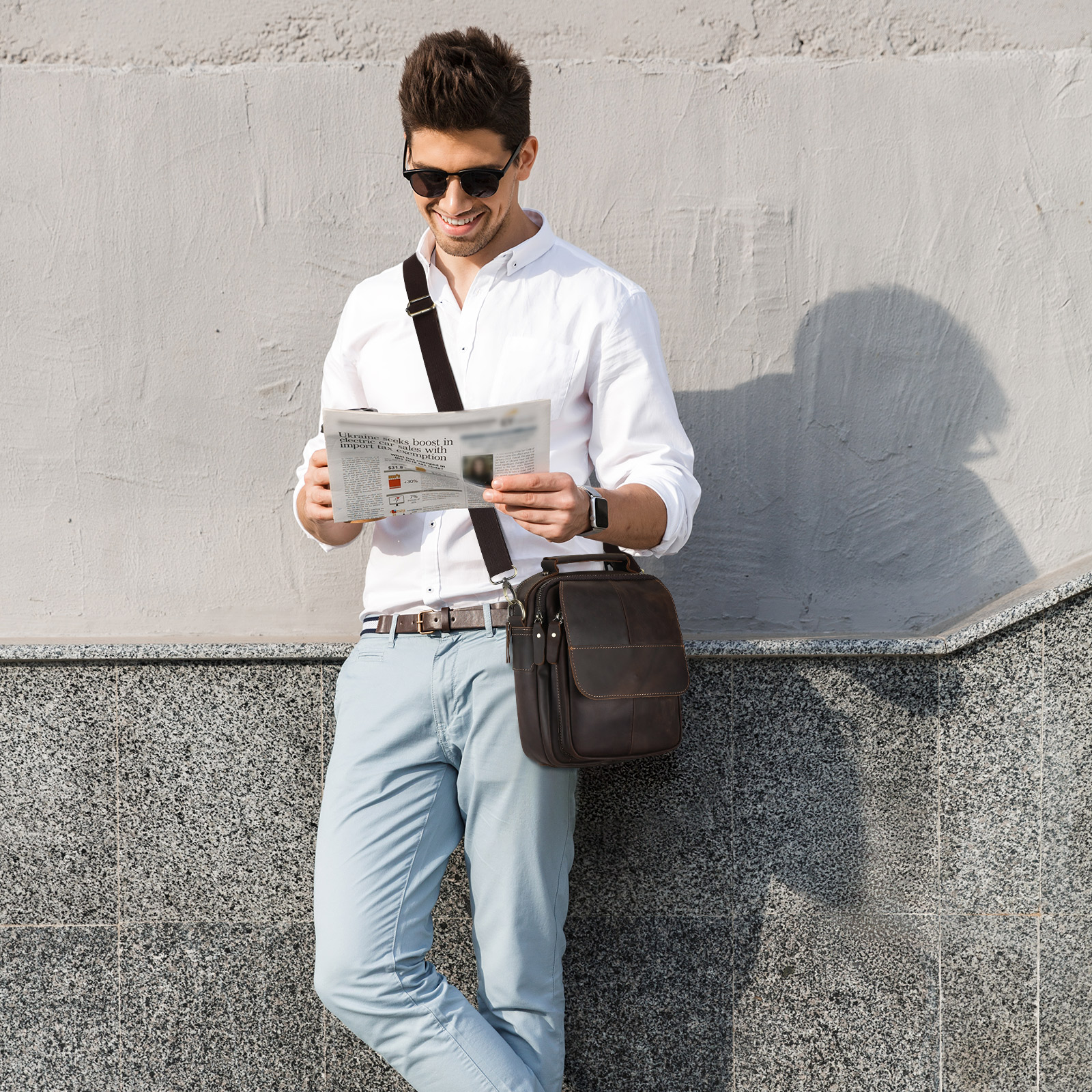 Retro Men Genuine Leather Messenger Shoulder Bag Cross Body Travel Business Bag - Picture 54 of 63