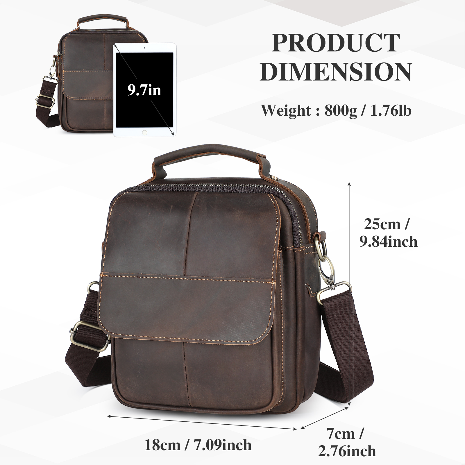 Retro Men Genuine Leather Messenger Shoulder Bag Cross Body Travel Business Bag - Picture 50 of 63