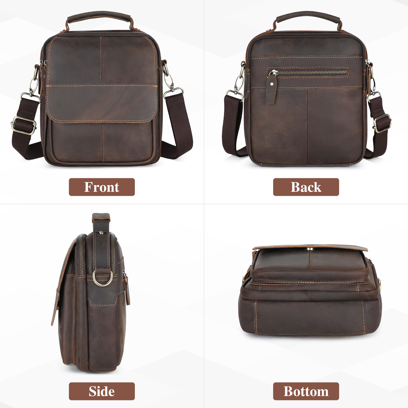 Retro Men Genuine Leather Messenger Shoulder Bag Cross Body Travel Business Bag - Picture 49 of 63