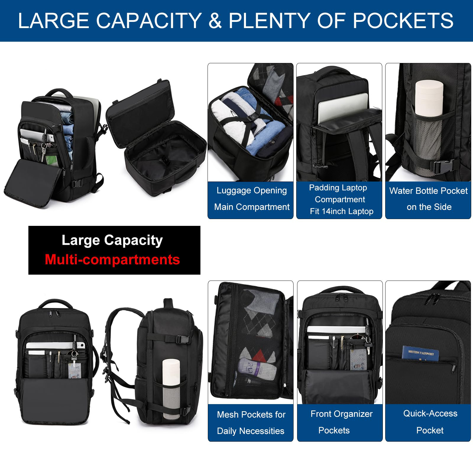 Rucksack 40x20x25 Handgepäck Reiserucksack Ryanair Boardgepäck Schulrucksack Neu - Bild 61 von 63