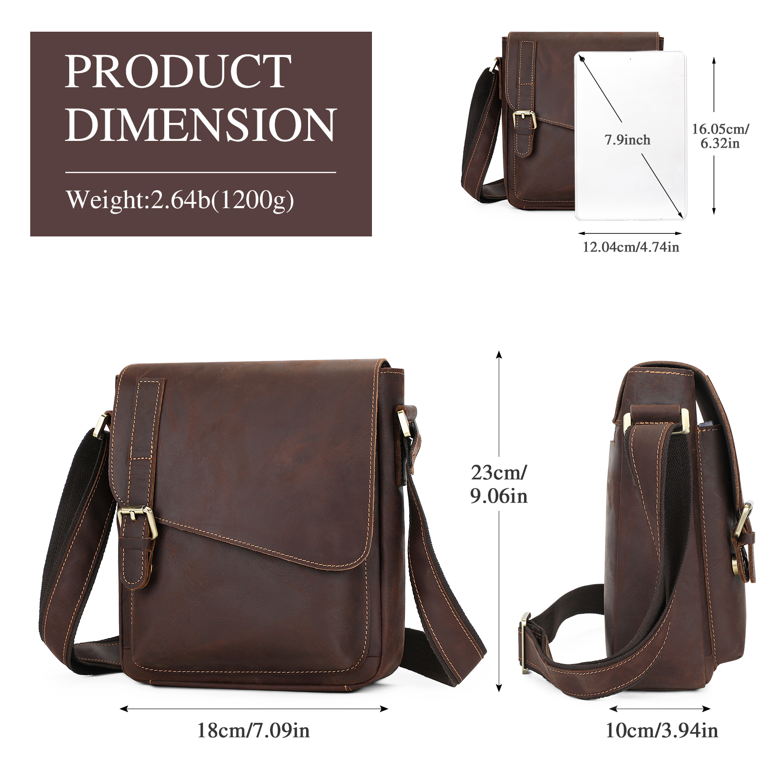 Vintage Men Messenger Shoulder Bag Genuine Leather Business Travel Handbag New - Picture 12 of 37