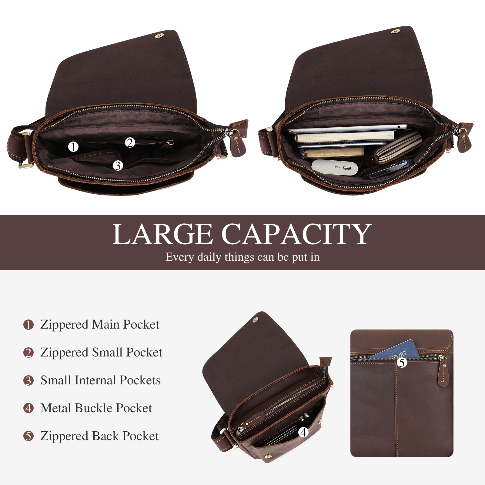 Vintage Men Messenger Shoulder Bag Genuine Leather Business Travel Handbag New - Picture 14 of 37