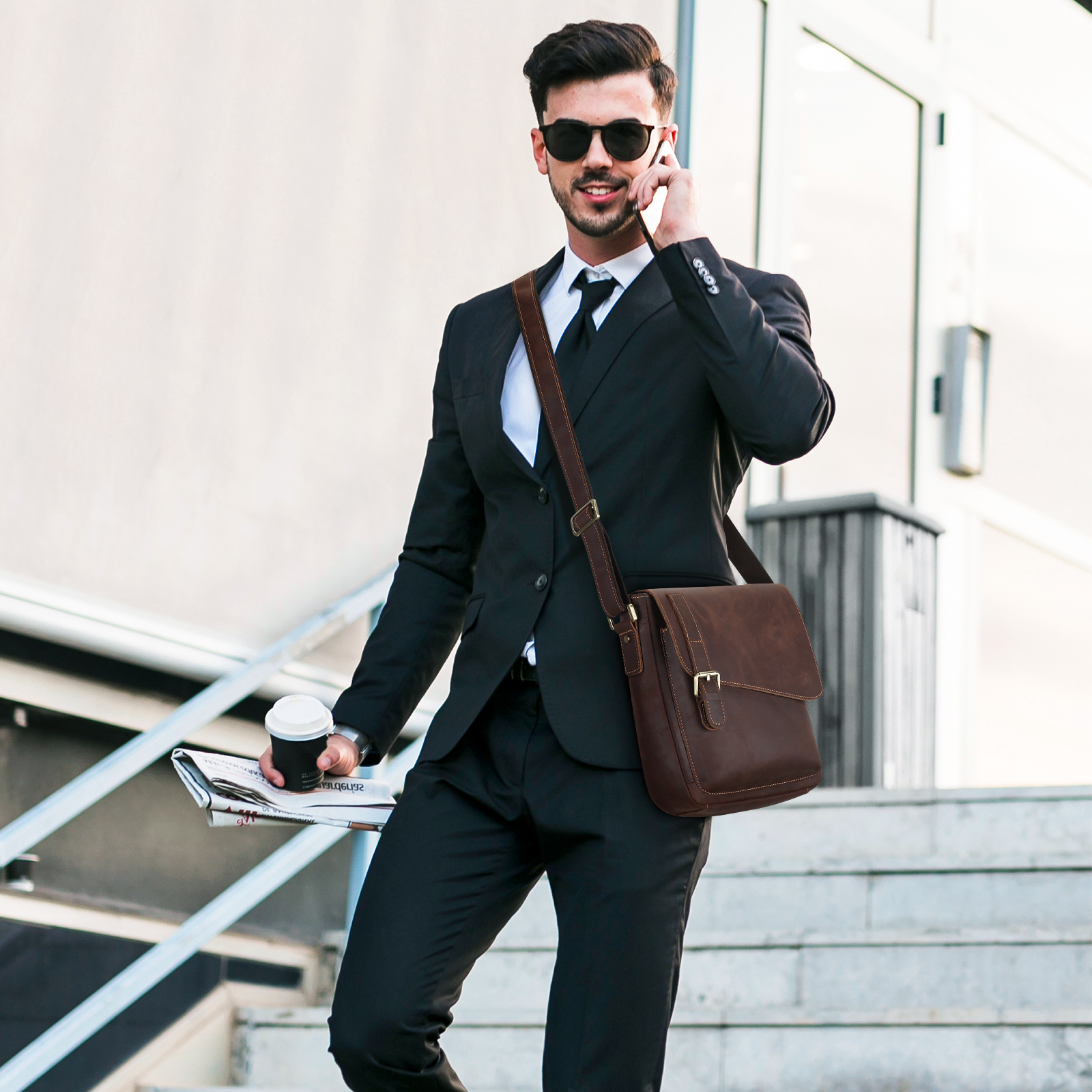 Retro Men Genuine Leather Messenger Shoulder Bag Cross Body Travel Business Bag - Picture 61 of 63