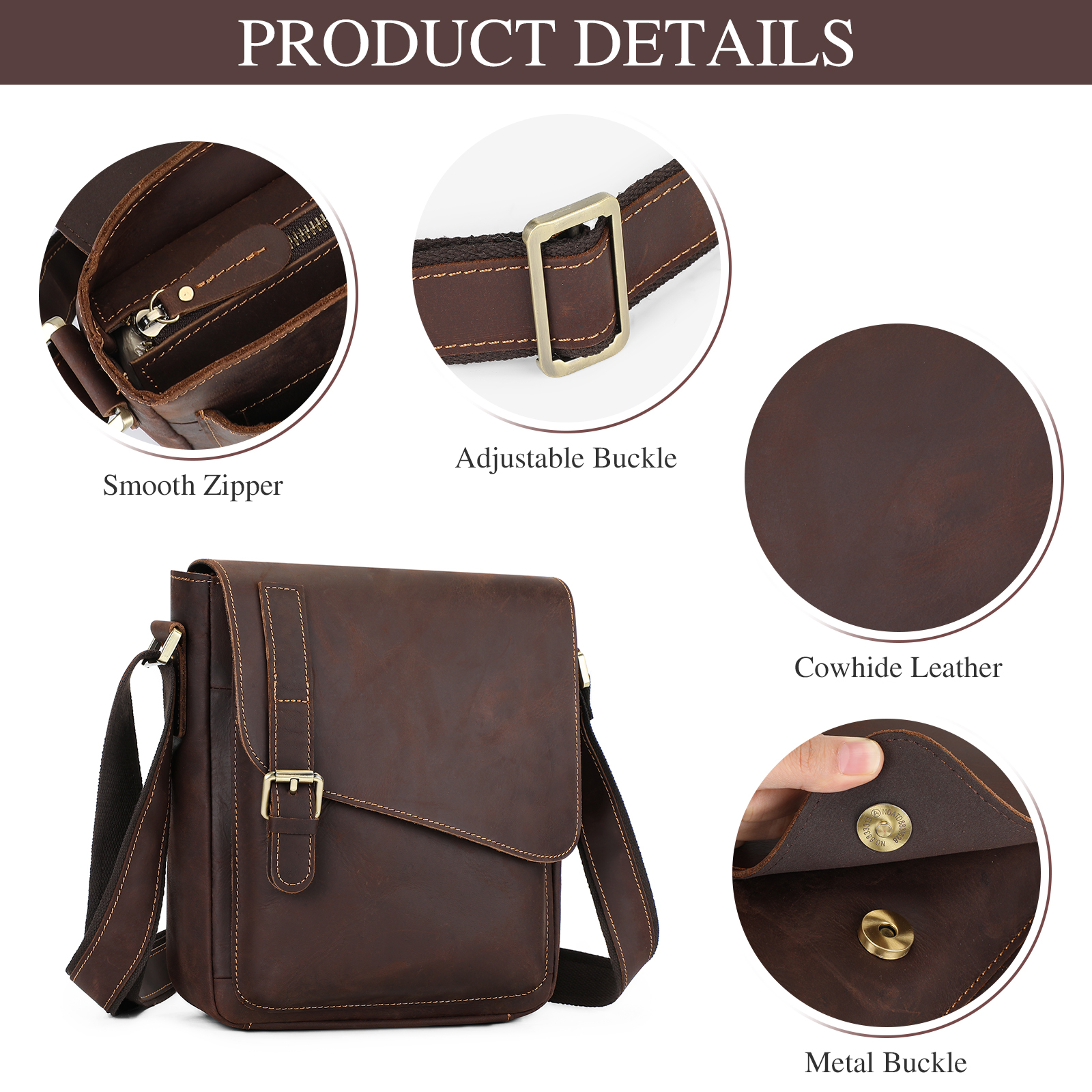 Vintage Men Messenger Shoulder Bag Genuine Leather Business Travel Handbag New - Picture 13 of 37