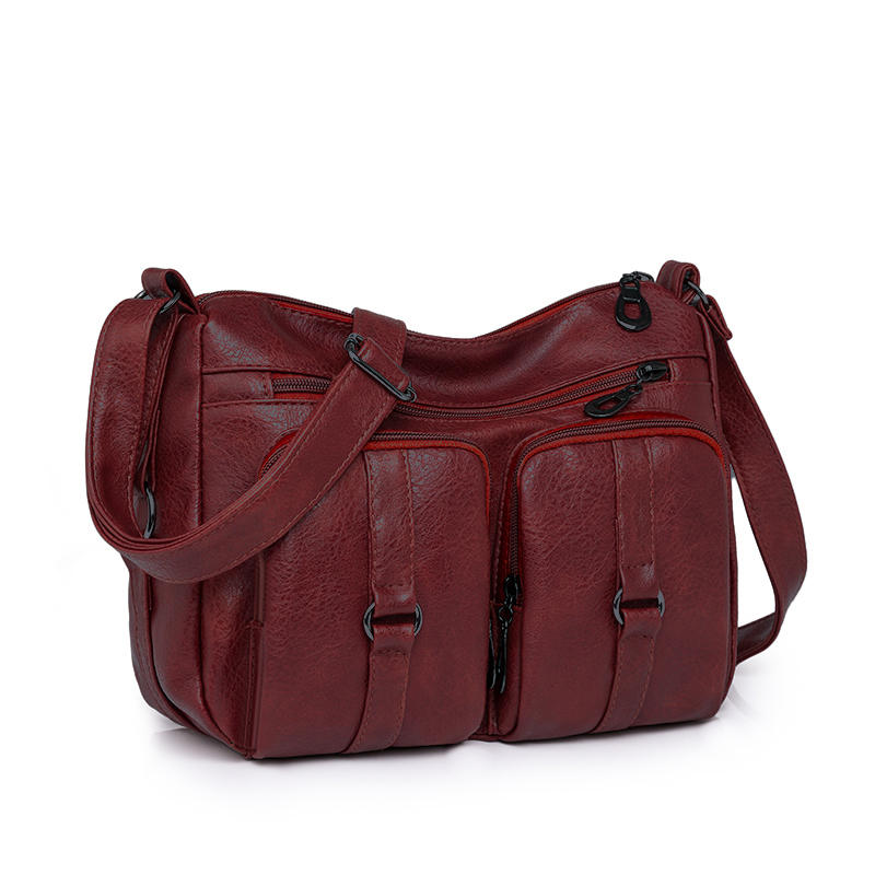 Women Ladies Messenger Shoulder Bag Soft Leather Crossbody Multi Pocket Handbag