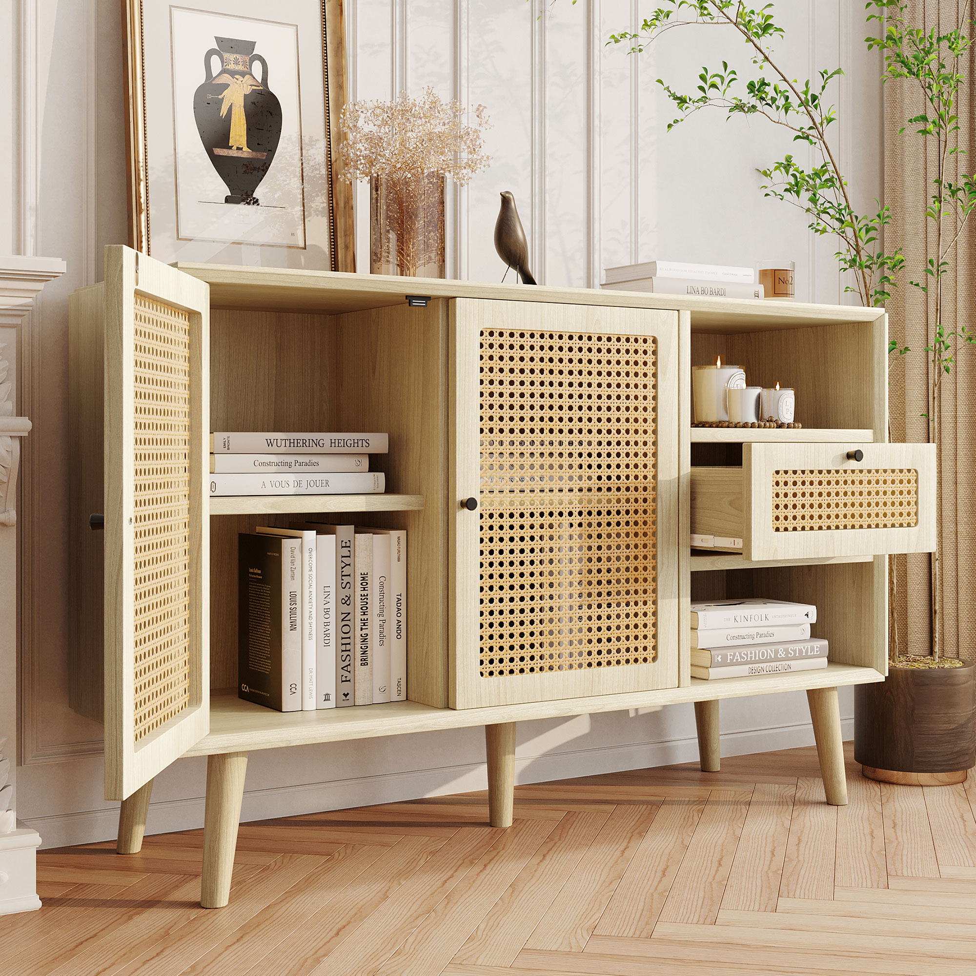 Sideboard, Kommode mit Schubladen und Türen Anrichte Holz Schrank Küchenschrank