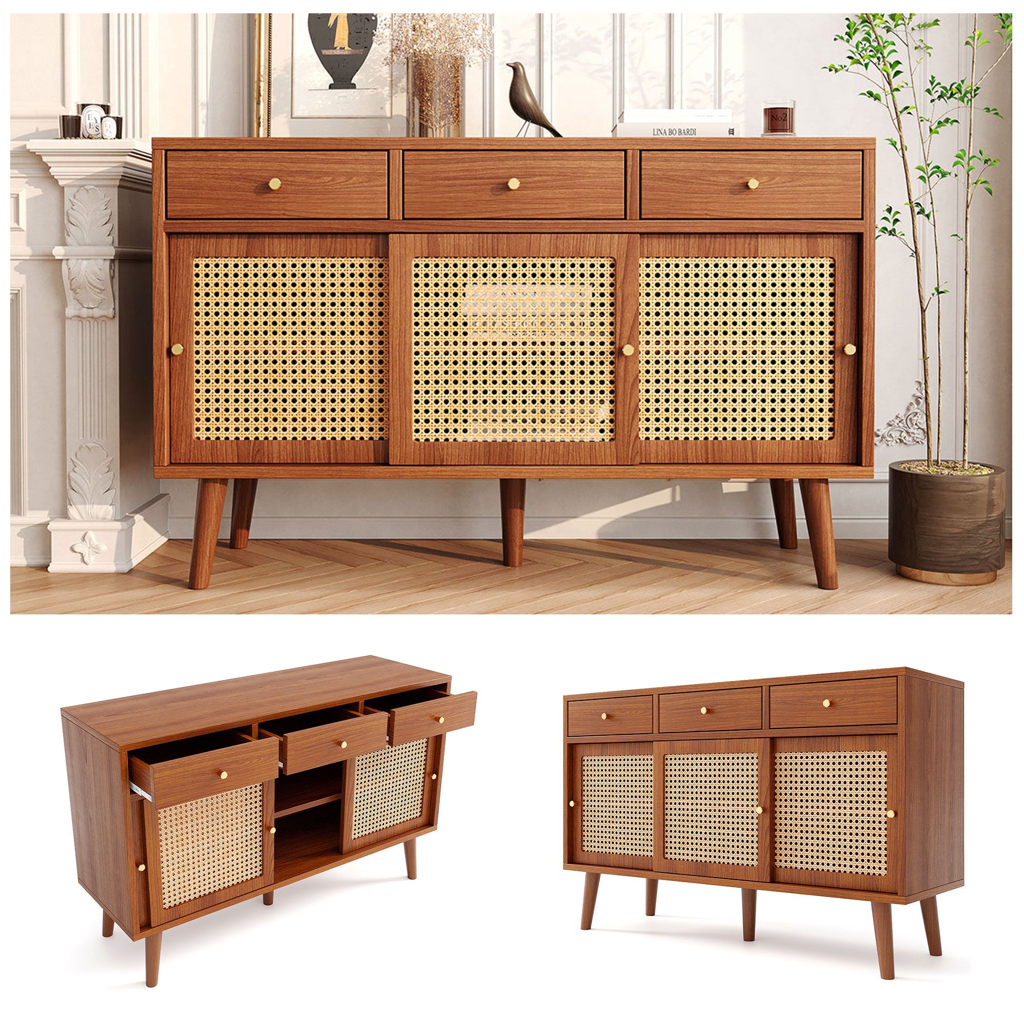 Sideboard, Kommode mit Schubladen und Türen Anrichte Holz Schrank Küchenschrank