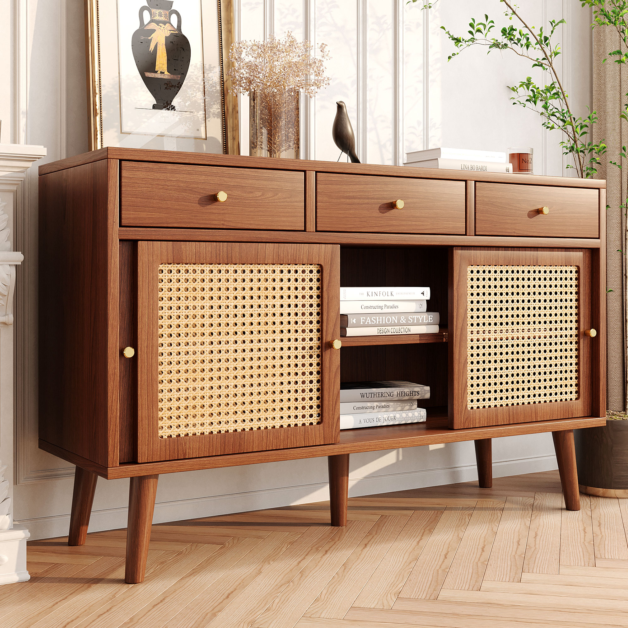 Sideboard, Kommode mit Schubladen und Türen Anrichte Holz Schrank Küchenschrank