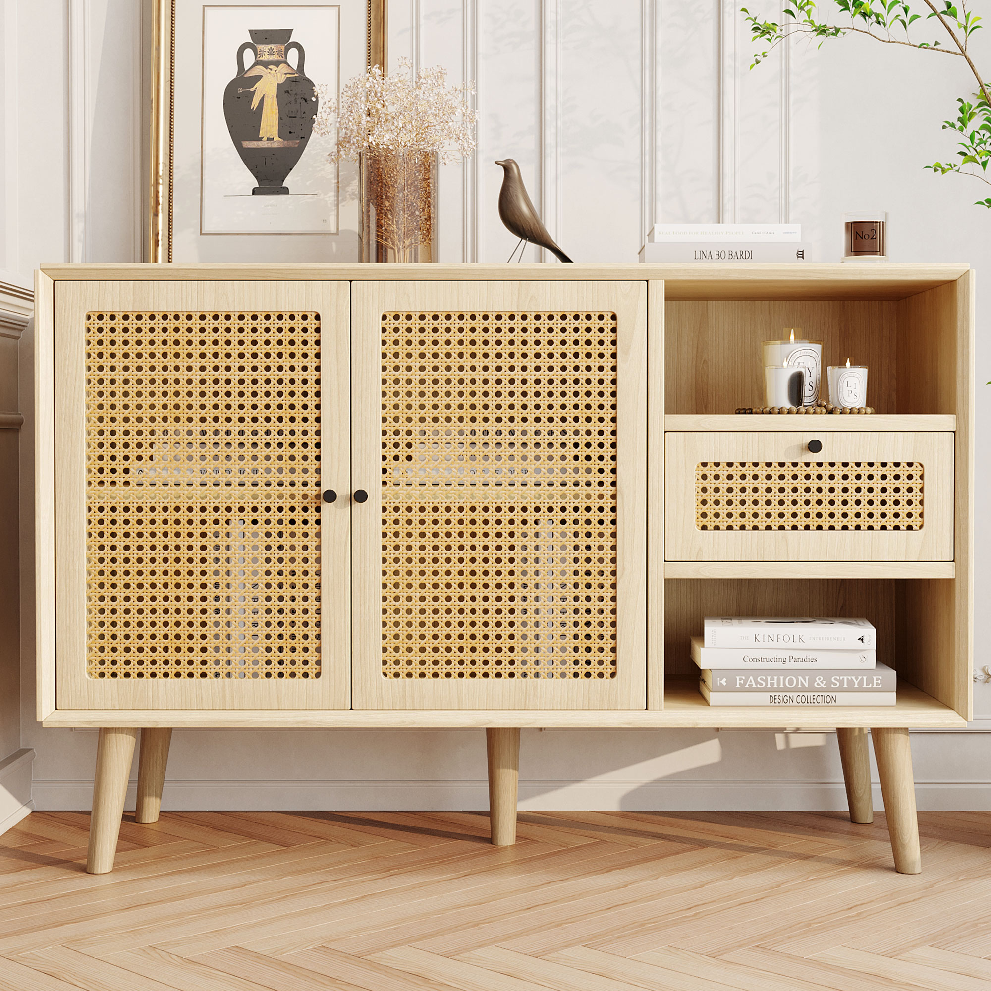 Sideboard, Kommode mit Schubladen und Türen Anrichte Holz Schrank Küchenschrank