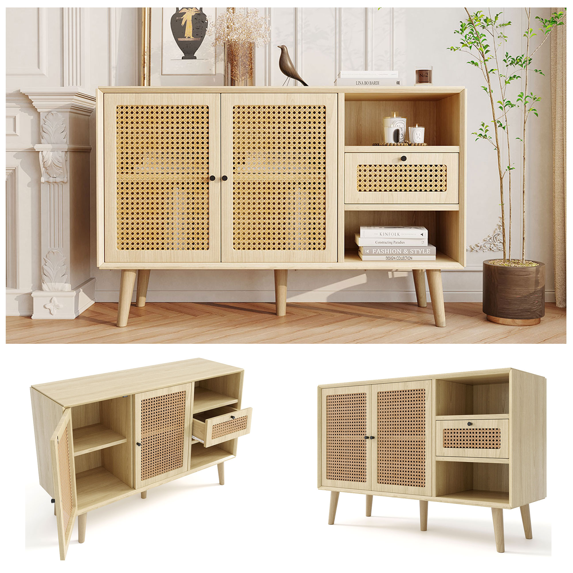 Sideboard, Kommode mit Schubladen und Türen Anrichte Holz Schrank Küchenschrank