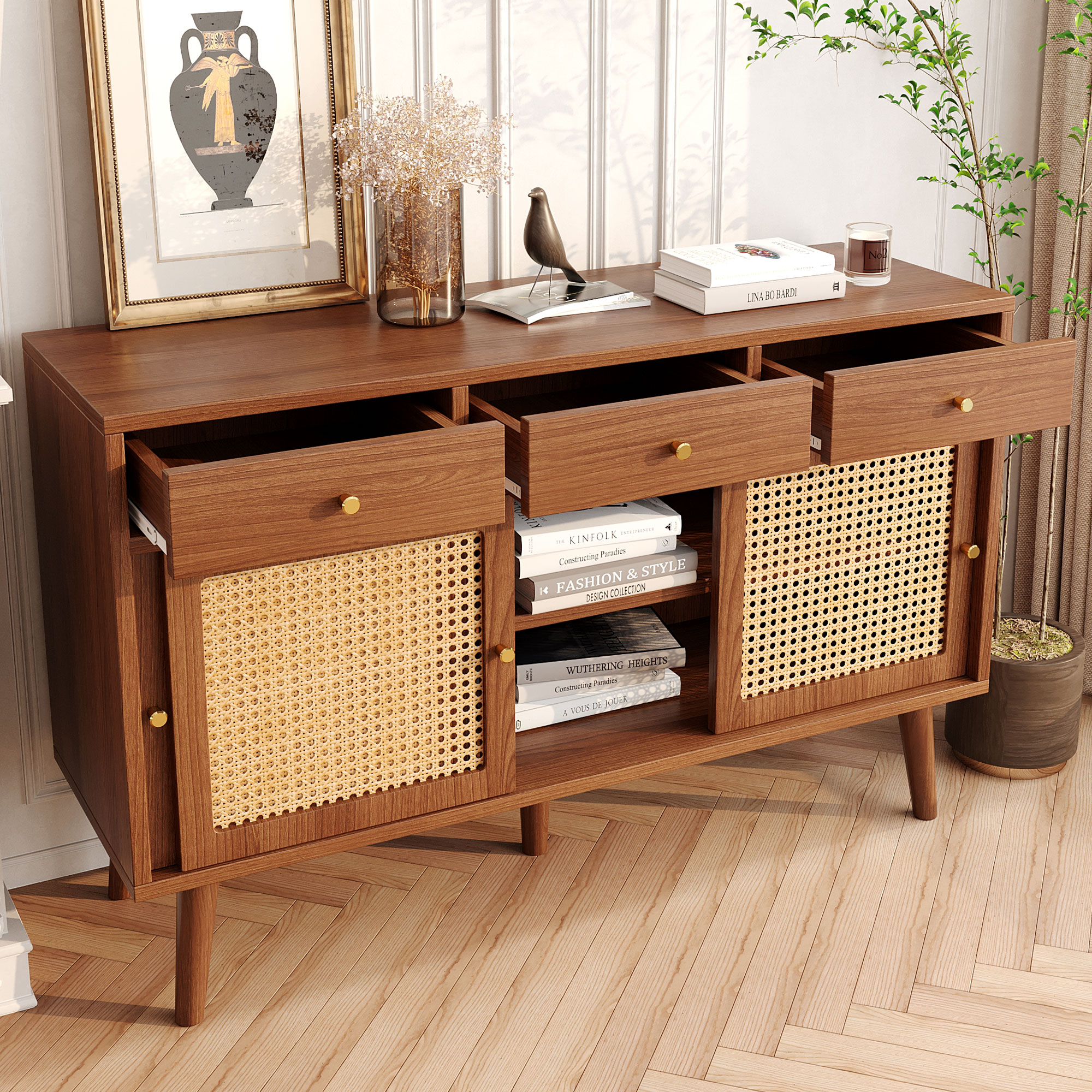 Sideboard, Kommode mit Schubladen und Türen Anrichte Holz Schrank Küchenschrank