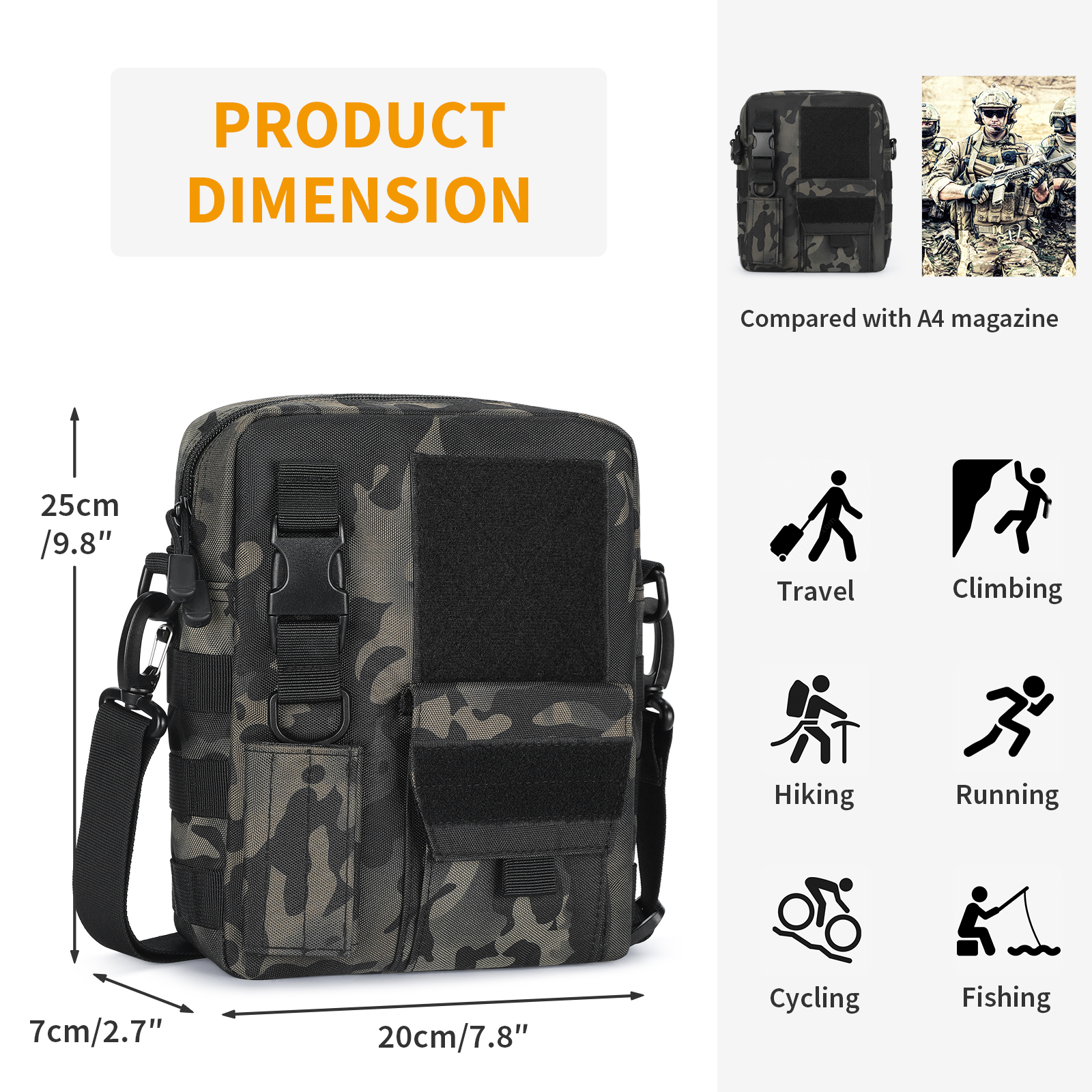 Men Shoulder Messenger Bag Canvas Tactical Crossbody Pack Small Sling Bag US - Picture 7 of 34