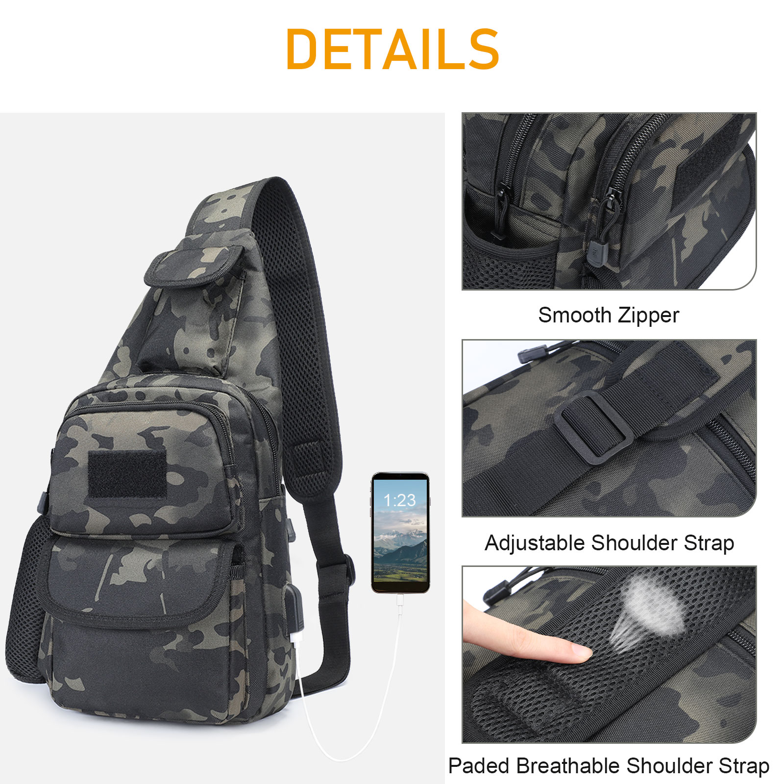 Herren Taktische Umhängetasche Militär Brusttasche Sling Rucksack Tagesrucksack 