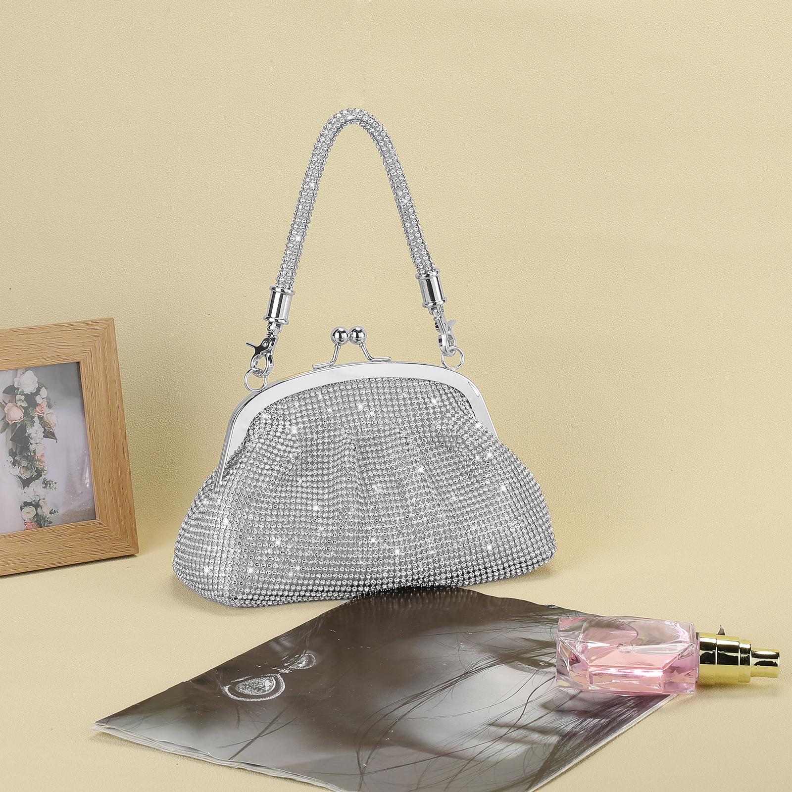 Women Rhinestone Evening Bag Wedding Clutch Purse Sparkly Prom Cocktail Handbag - Picture 59 of 79