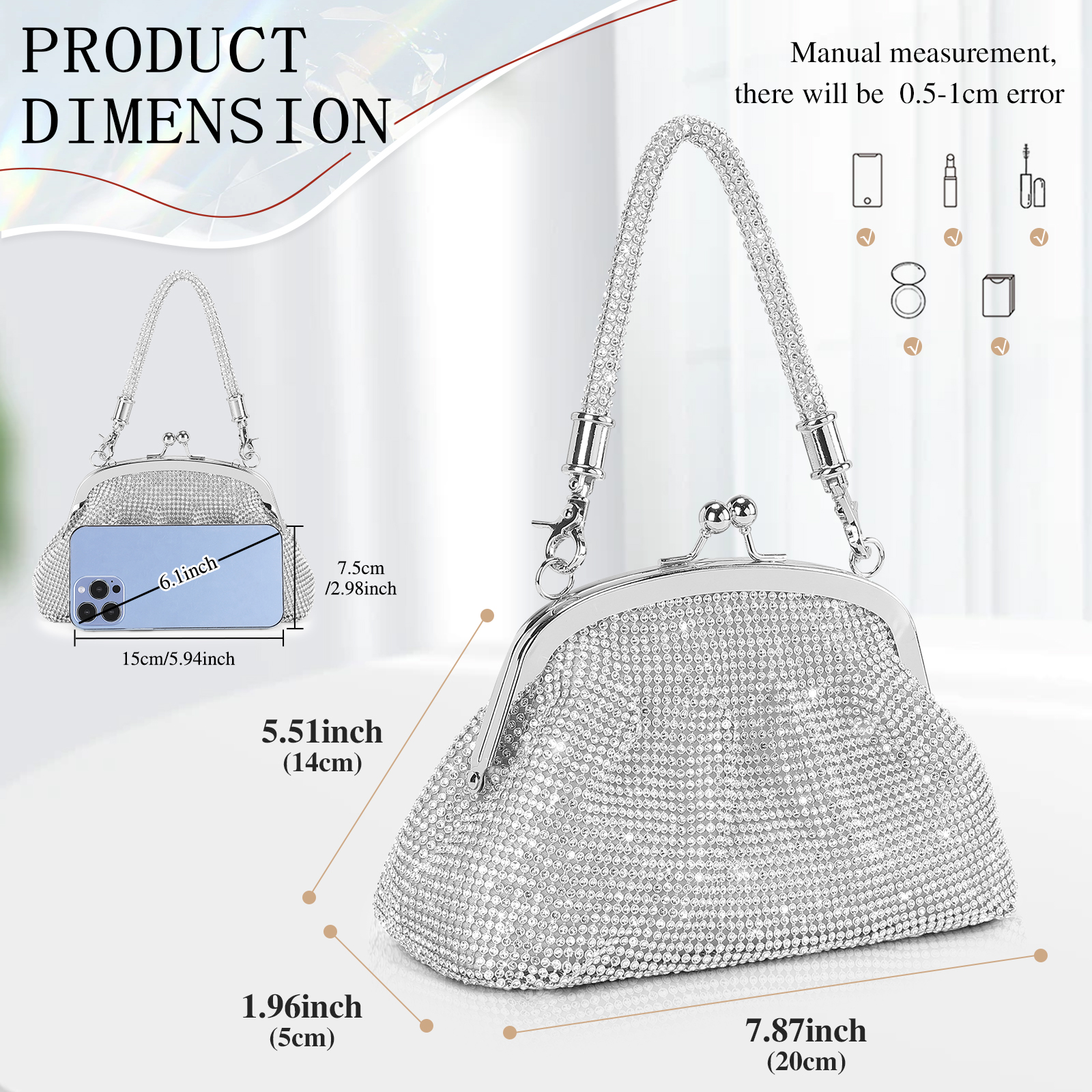 Women Rhinestone Evening Bag Wedding Clutch Purse Sparkly Prom Cocktail Handbag - Picture 56 of 79