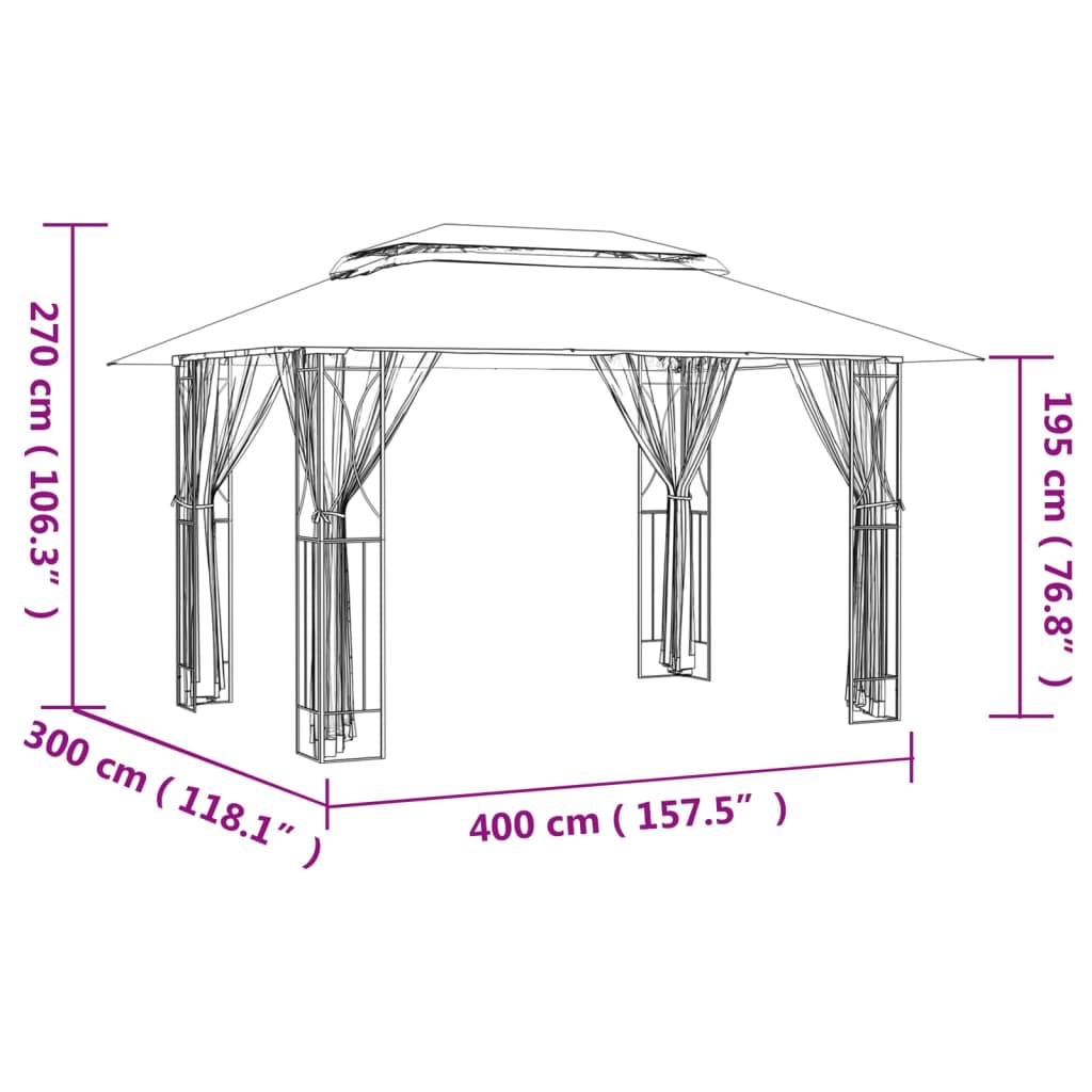 Luxus Pavillon 3x3m 3x4m Seitenwänden Gartenpavillon Partyzelt Gartenzelt Gazebo - Bild 19 von 19