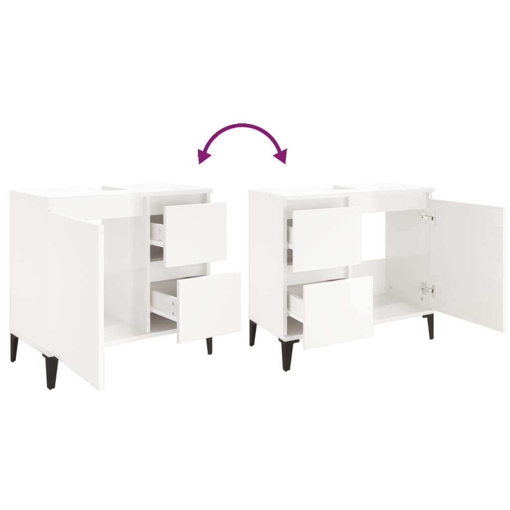 Waschbeckenunterschrank Waschtisch Unterschrank Badschrank mit 2 Schubladen - Bild 28 von 86