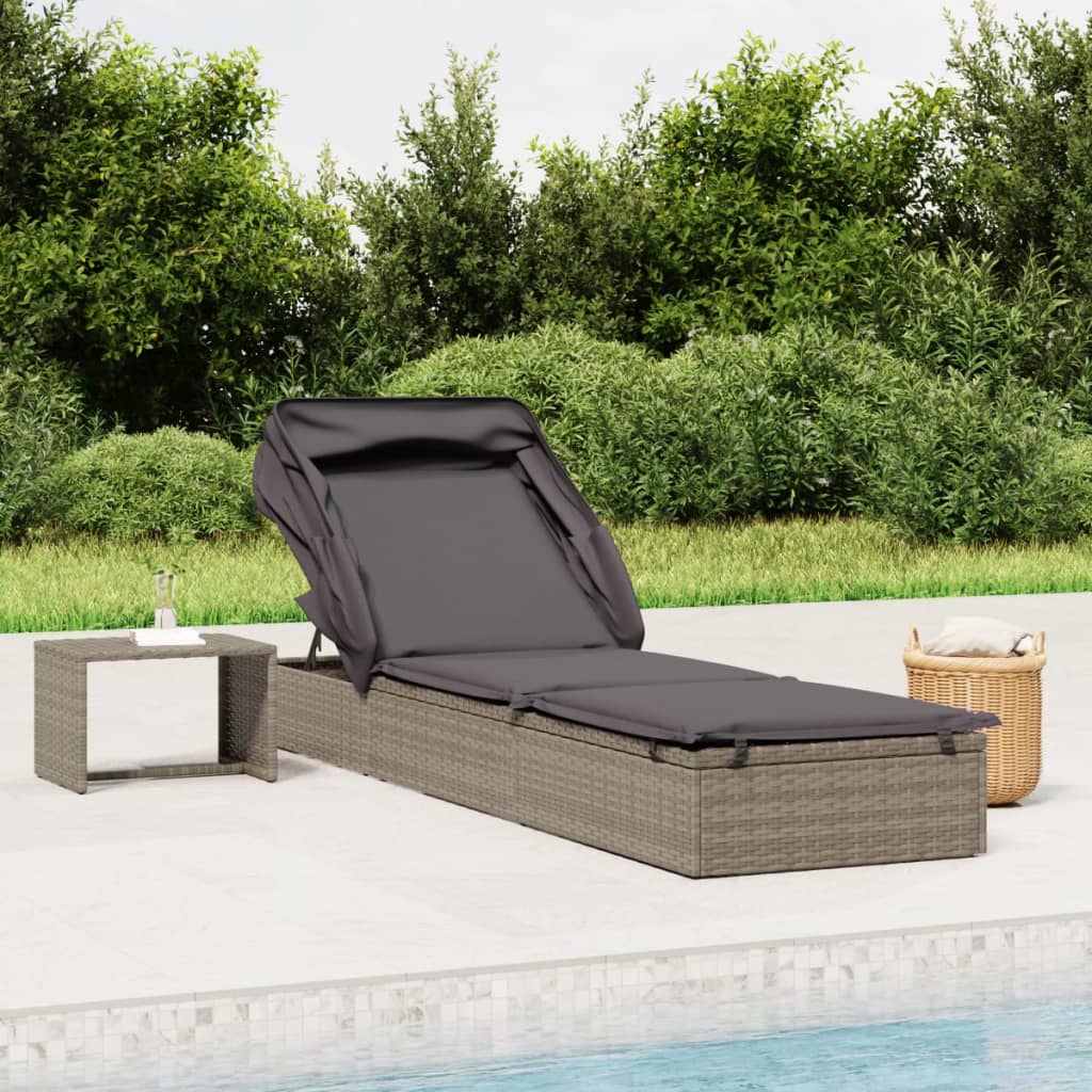Sonneninsel Sonnenliege mit Faltdach Gartenliege Poly Rattan Loungebett Garten - Bild 34 von 55