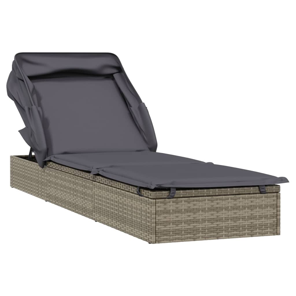 Sonneninsel Sonnenliege mit Faltdach Gartenliege Poly Rattan Loungebett Garten - Bild 35 von 55