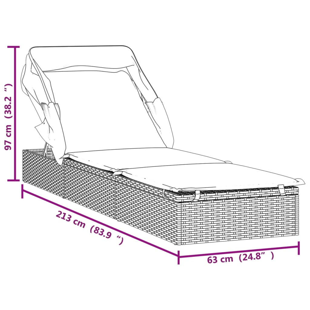 Sonneninsel Sonnenliege mit Faltdach Gartenliege Poly Rattan Loungebett Garten - Bild 44 von 55