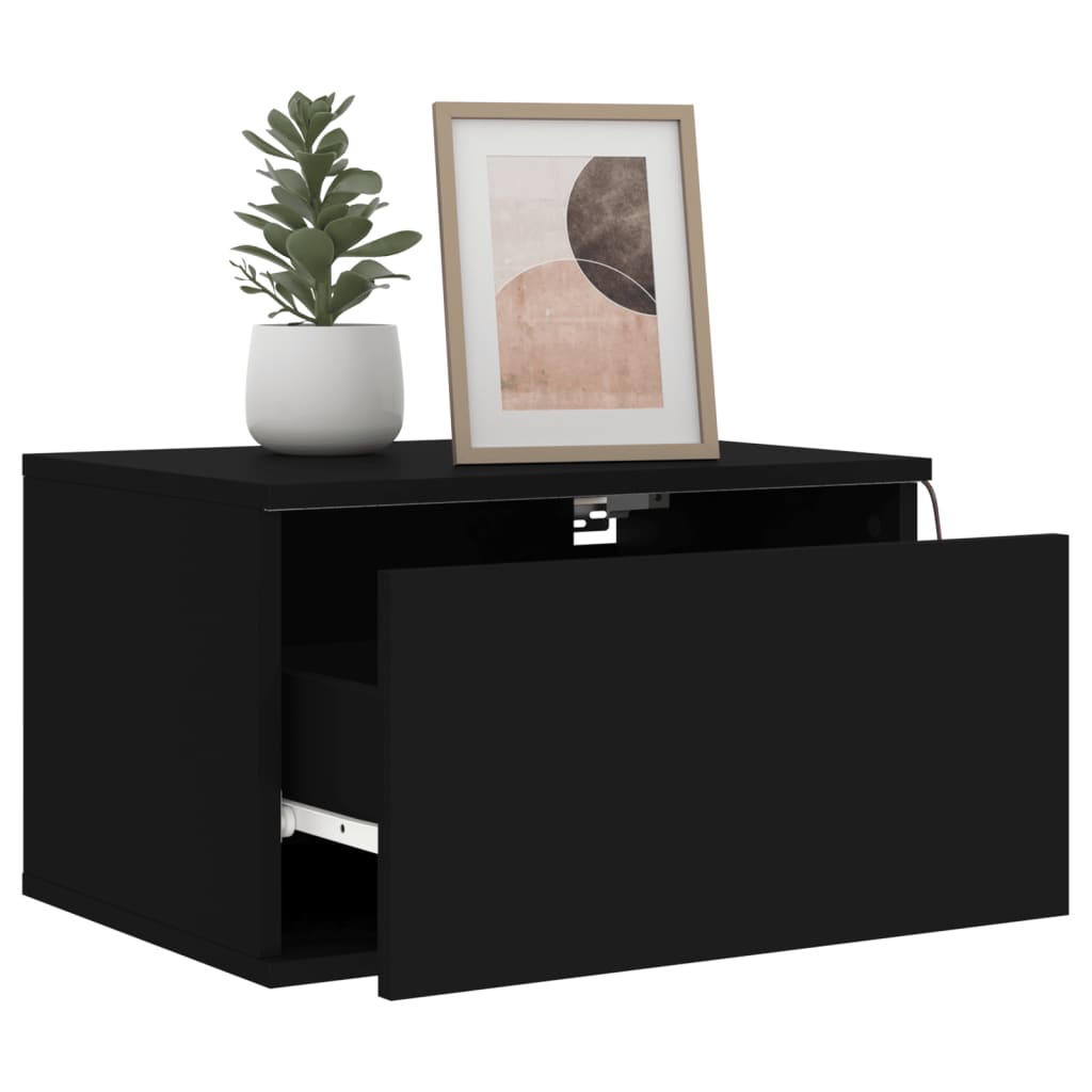 Floating Drawer Wall Mounted Bedside Cabinet Table LED Nightstand Storage Shelf