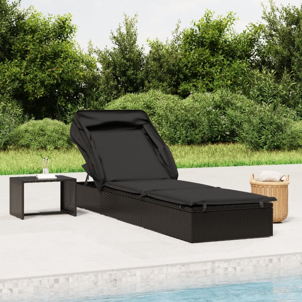 Sonneninsel Sonnenliege mit Faltdach Gartenliege Poly Rattan Loungebett Garten - Bild 45 von 55