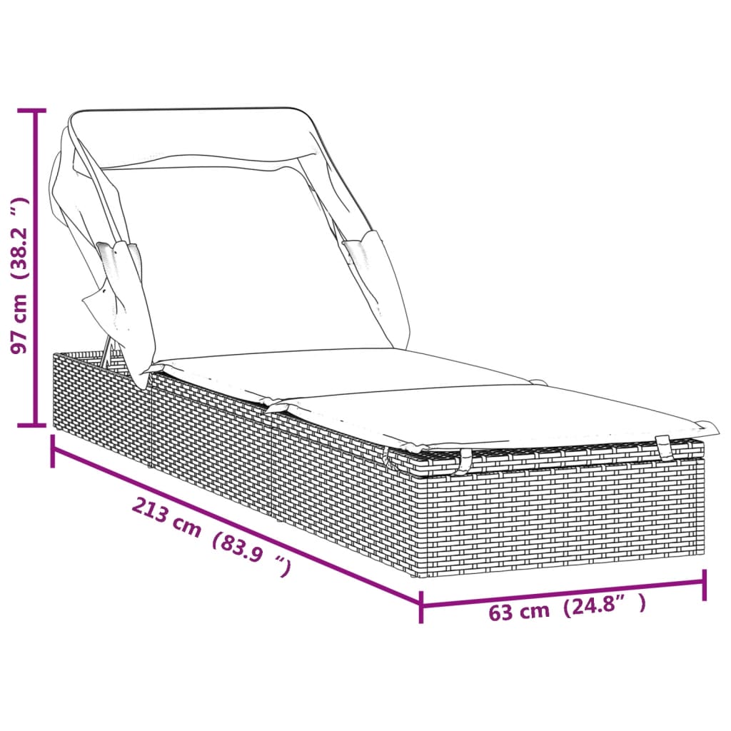 Sonneninsel Sonnenliege mit Faltdach Gartenliege Poly Rattan Loungebett Garten - Bild 55 von 55