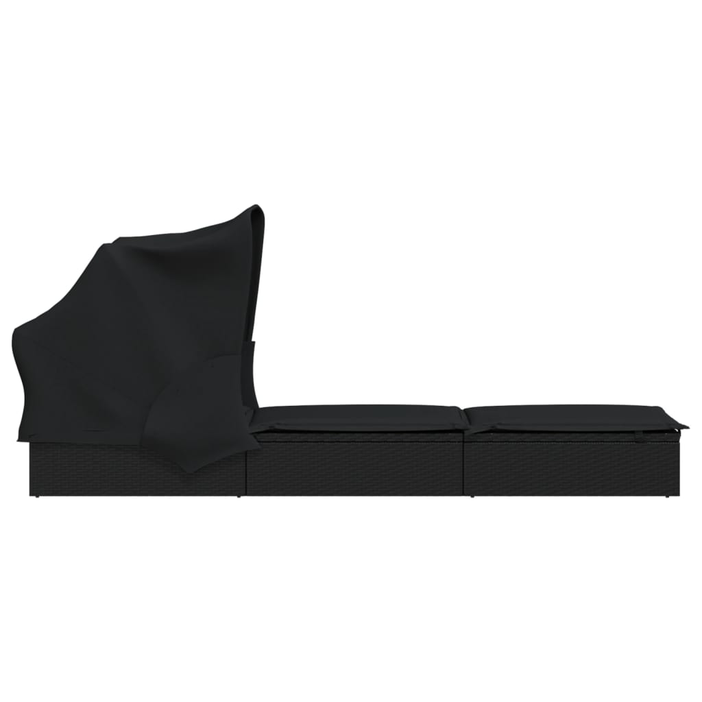 Sonneninsel Sonnenliege mit Faltdach Gartenliege Poly Rattan Loungebett Garten - Bild 50 von 55