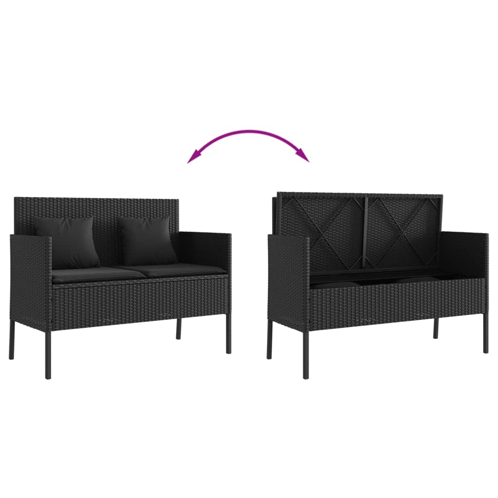 Gartenbank mit Kissen Sitzbank Parkbank mit Stauraum Schwarz Poly Rattan vidaXL - Bild 28 von 75