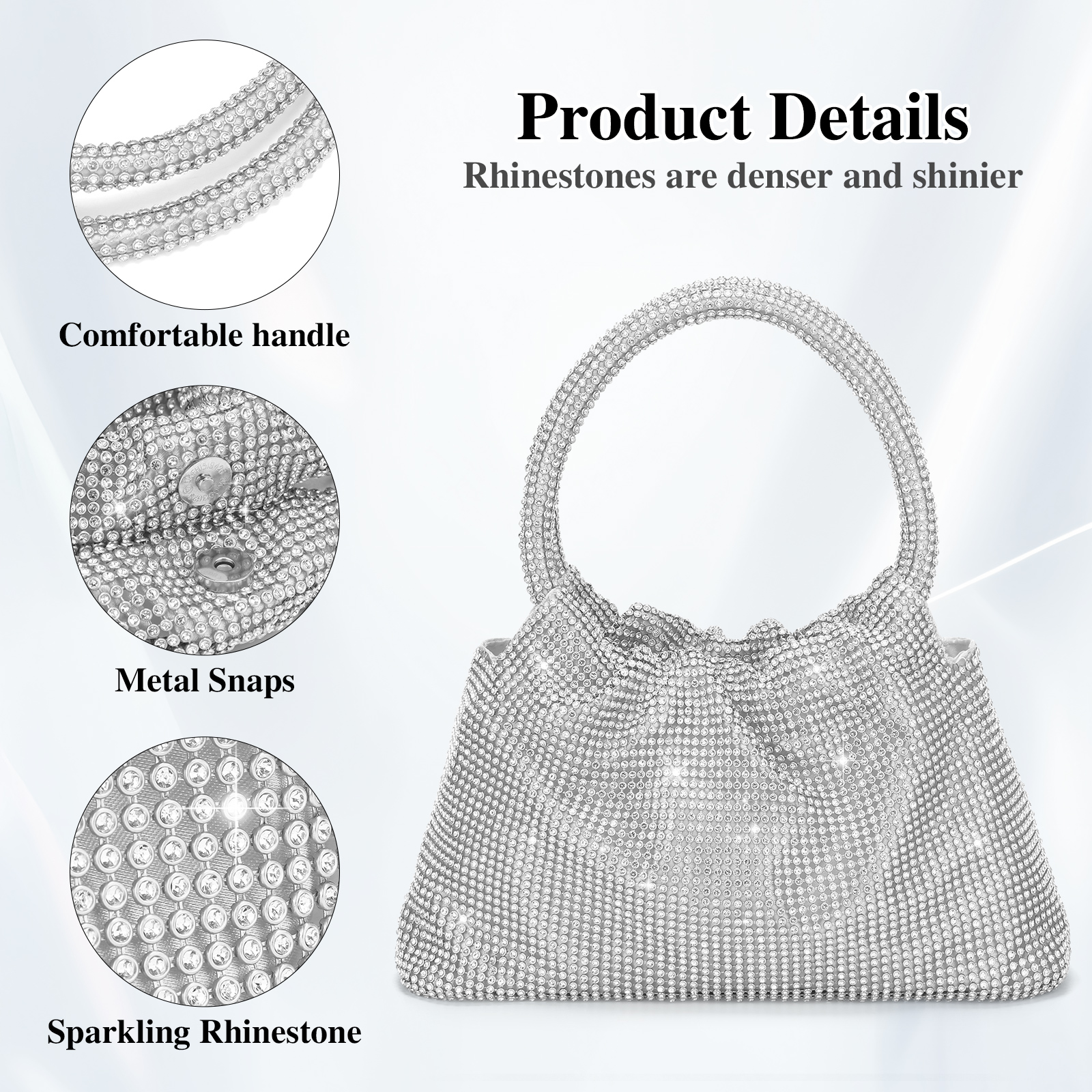 Women Rhinestone Evening Bag Wedding Clutch Purse Sparkly Prom Cocktail Handbag - Picture 68 of 79