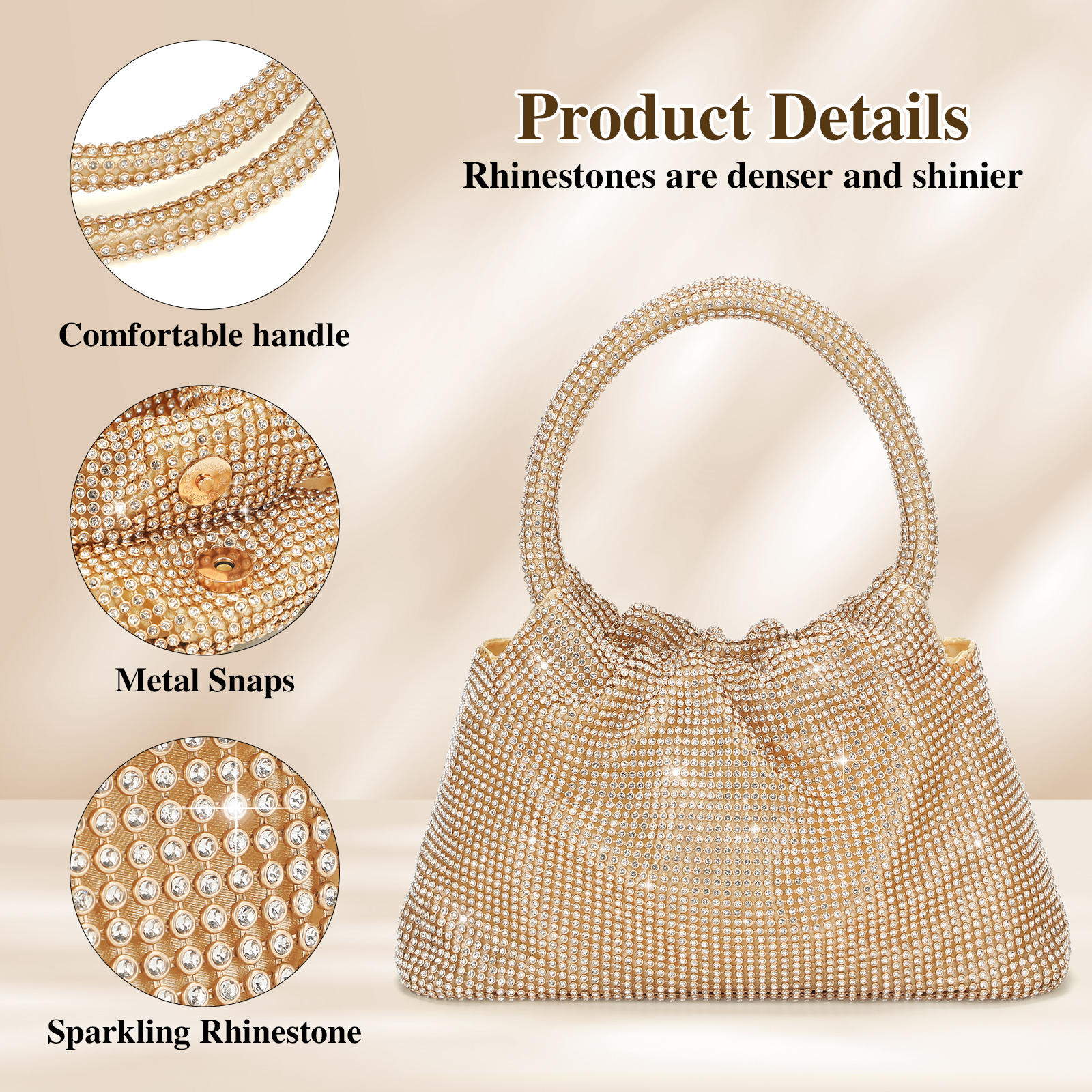 Women Rhinestone Evening Bag Wedding Clutch Purse Sparkly Prom Cocktail Handbag - Picture 75 of 79
