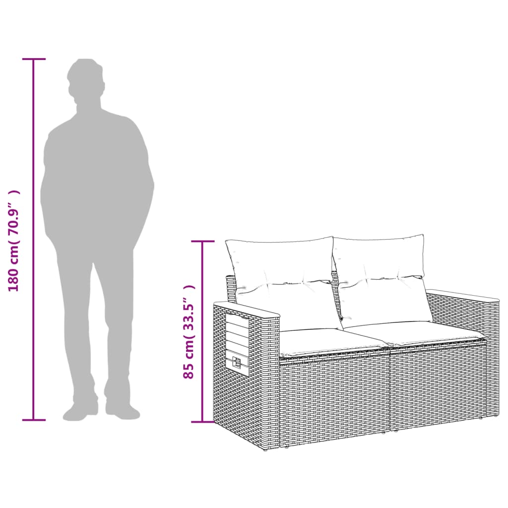 Gartensofa mit Kissen 2-Sitzer Sofa Poly Rattan Gartenmöbel Lounge Sitzgruppe - Bild 20 von 65