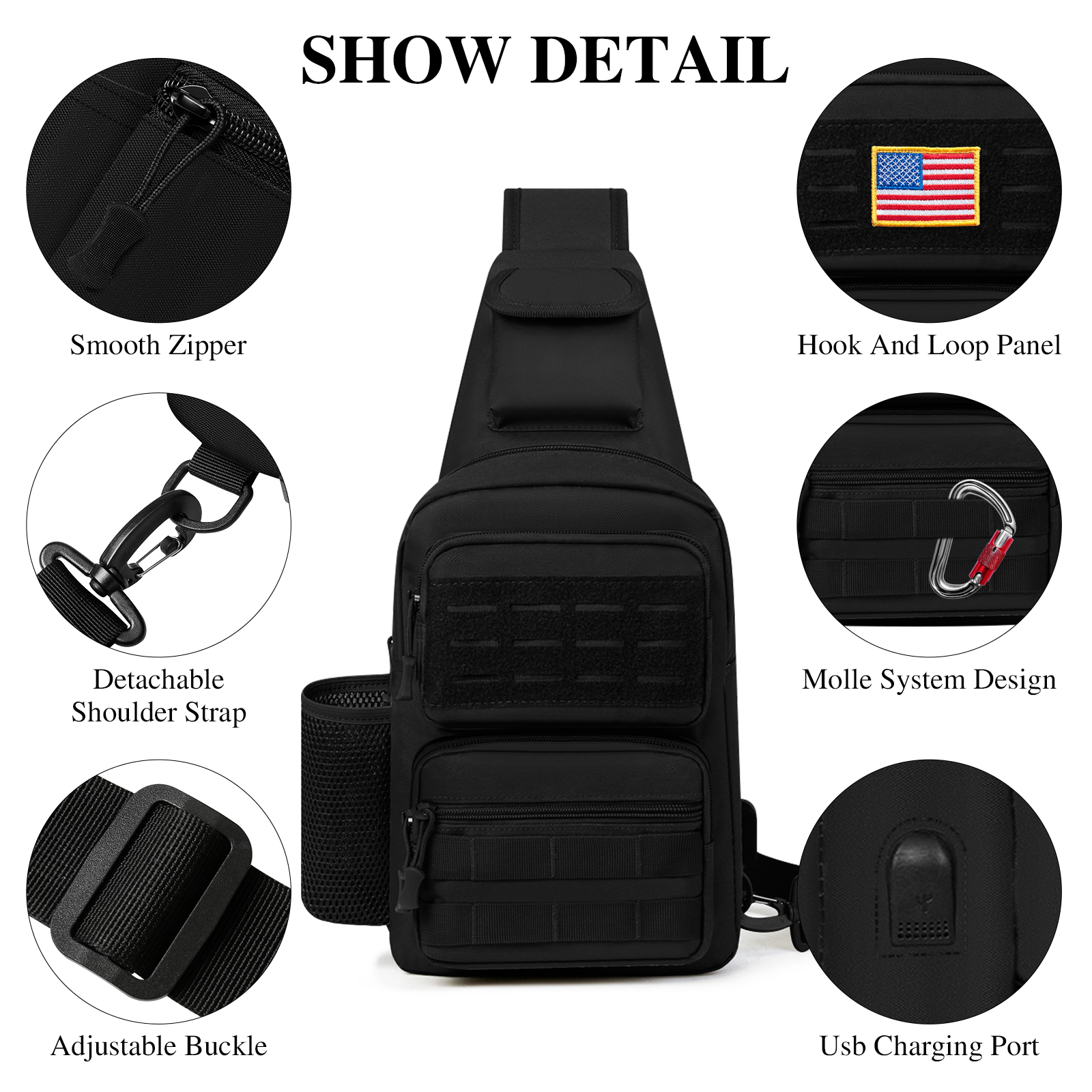 Mens Sling Backpack-Molle Tactical Military-Outdoor Travel Shoulder Chest Bag - Picture 43 of 68