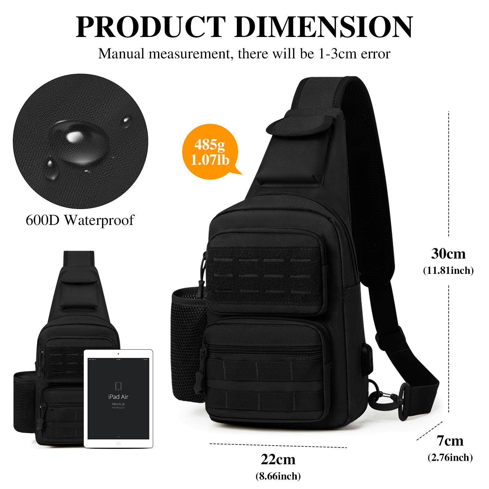 Mens Sling Backpack-Molle Tactical Military-Outdoor Travel Shoulder Chest Bag - Picture 42 of 68