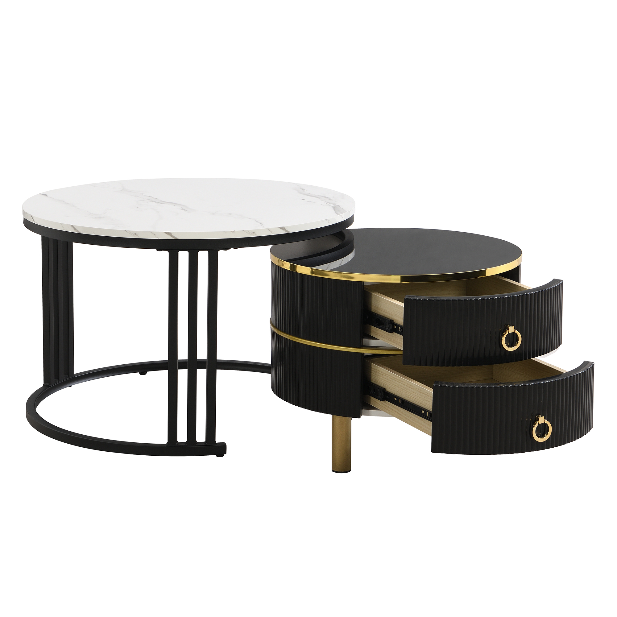 2Pcs Modern Nesting Coffee Table 2-in-1 Detachable Table Set w/ Faux Marble Top - Picture 35 of 48
